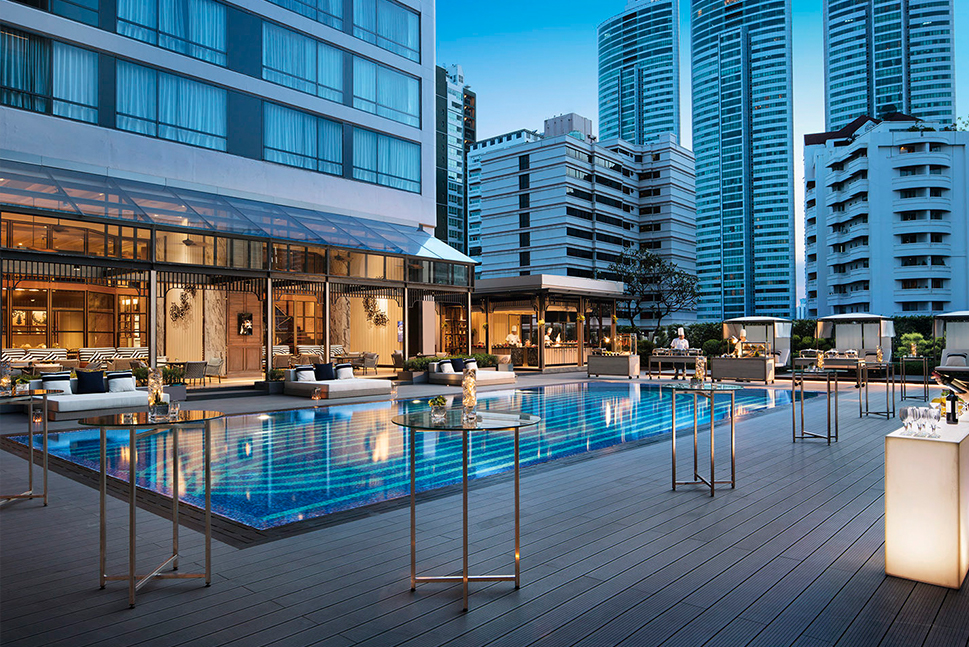 Stylish pool with chefs and wine. Take advantage of Marriott's world-renowned accommodations and hospitality.