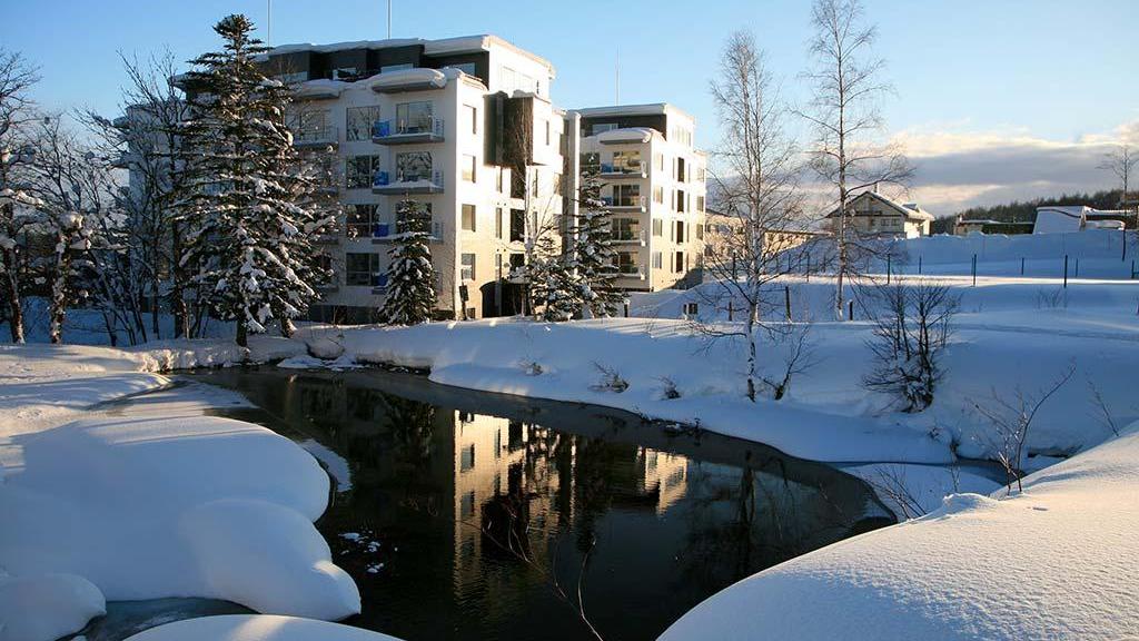 A snowy view outside Yama Shizen resort properties in Hokkaido, Japan.