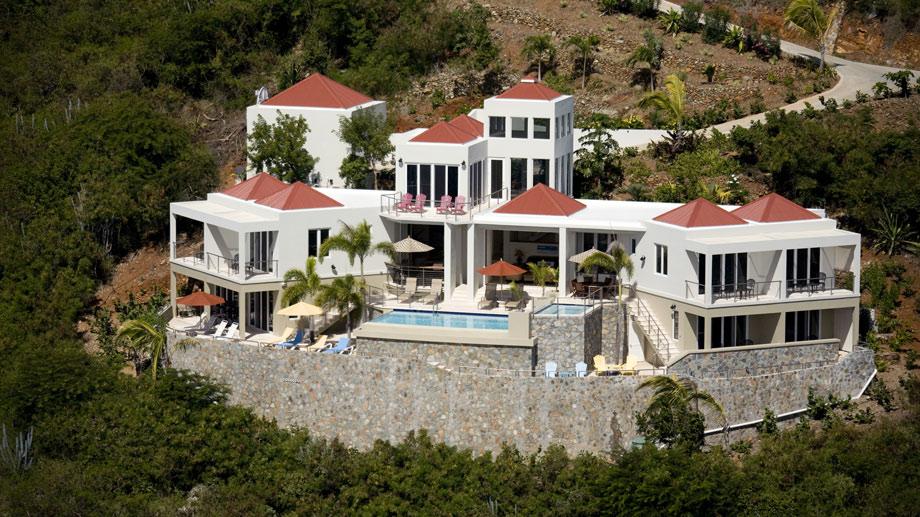 Aerial view of the VI Friendship Villa on the caribbean island of St. John, USVI.